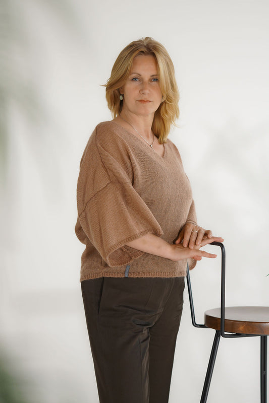 Kid mohair and silk sweater with wide elbow-length sleeves