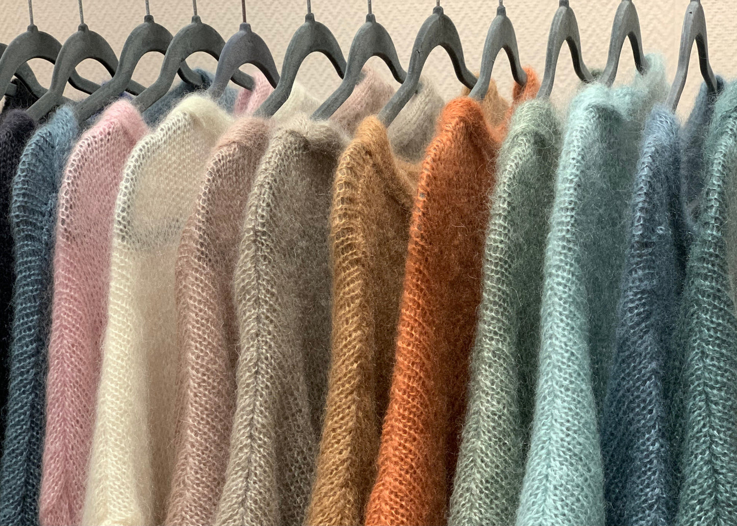 Knitted kid mohair and silk sweaters in multiple shades