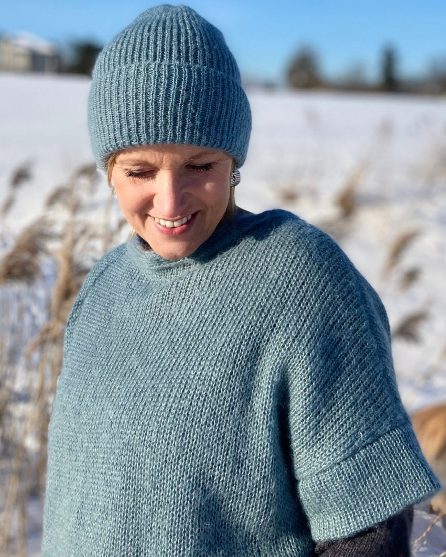 Kid Mohair & Silk Thick Sweater with Short Sleeves and Double-Hem Finish