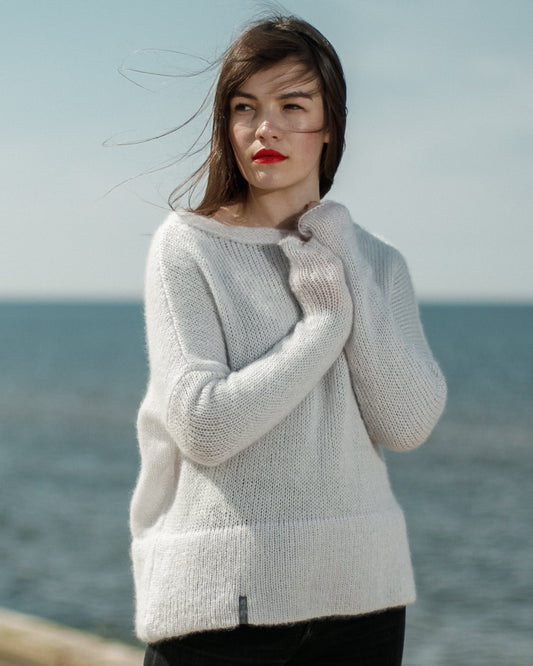 Soft warm kid mohair & silk sweater with double-hem finish