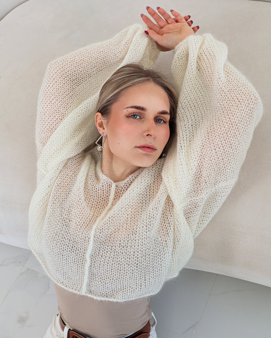 Soft oversized kid mohair & silk sweater with decorative front seam