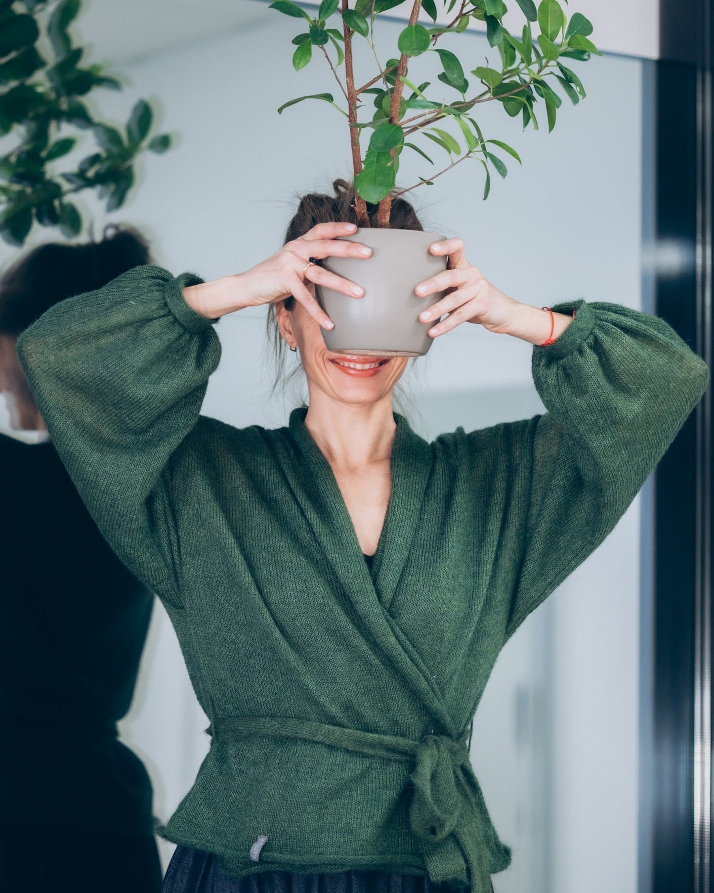 Kid Mohair & Silk Short Cardigan with Full Sleeves & Belt
