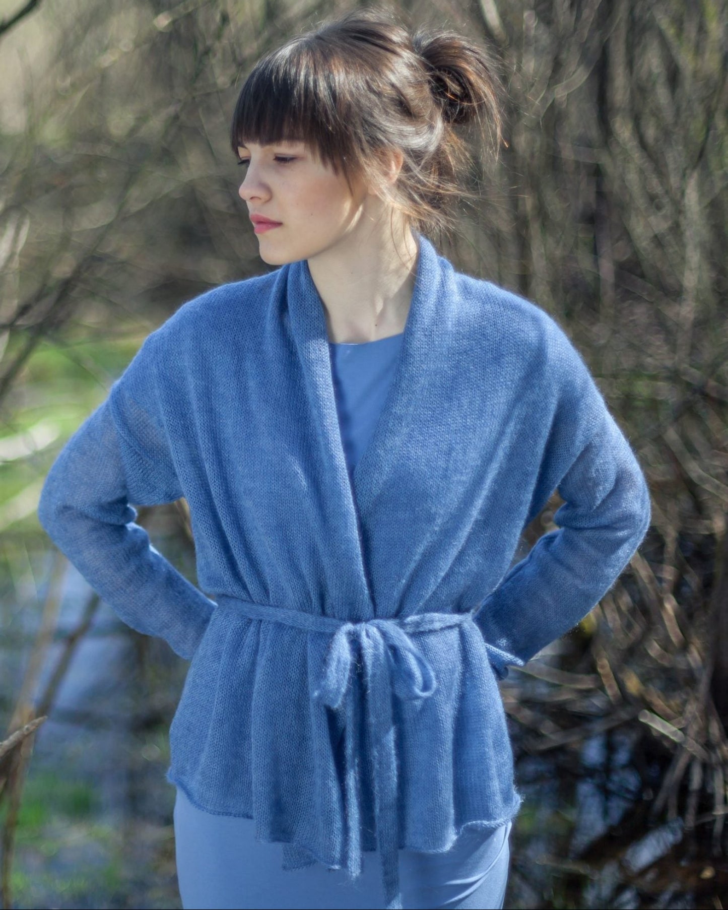Kid Mohair & Silk Short Cardigan with Belt