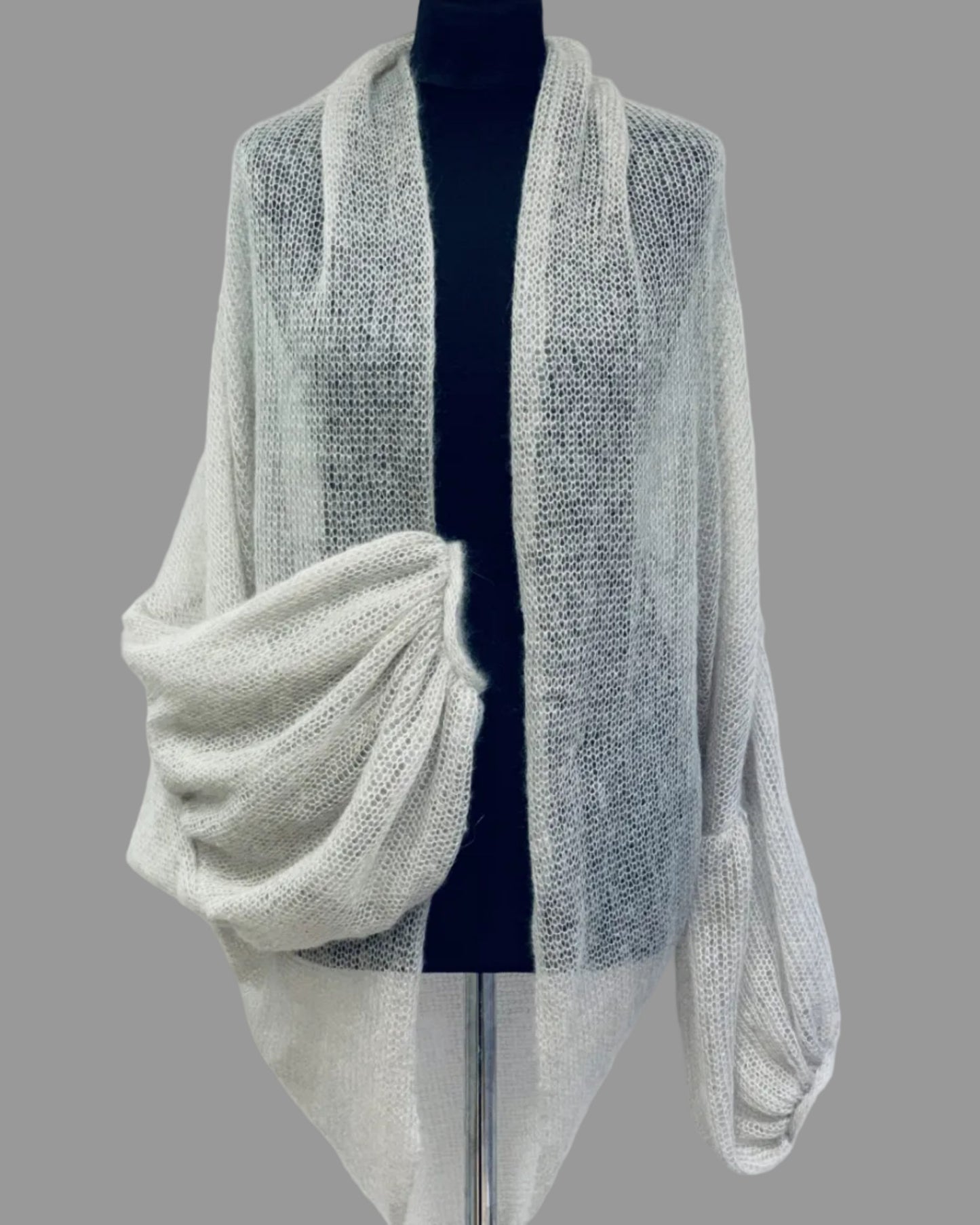 Mesh Kid Mohair & Silk Cardigan with Puffy Sleeves