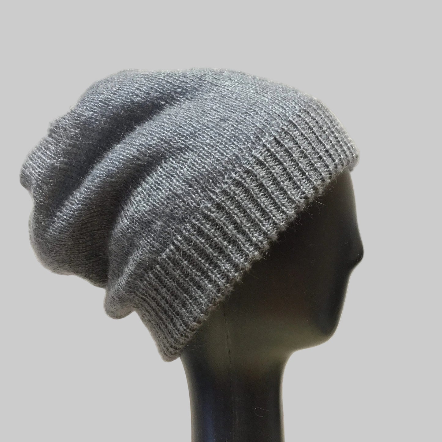 Kid mohair and silk reversible warm winter beanie with contrasting sides