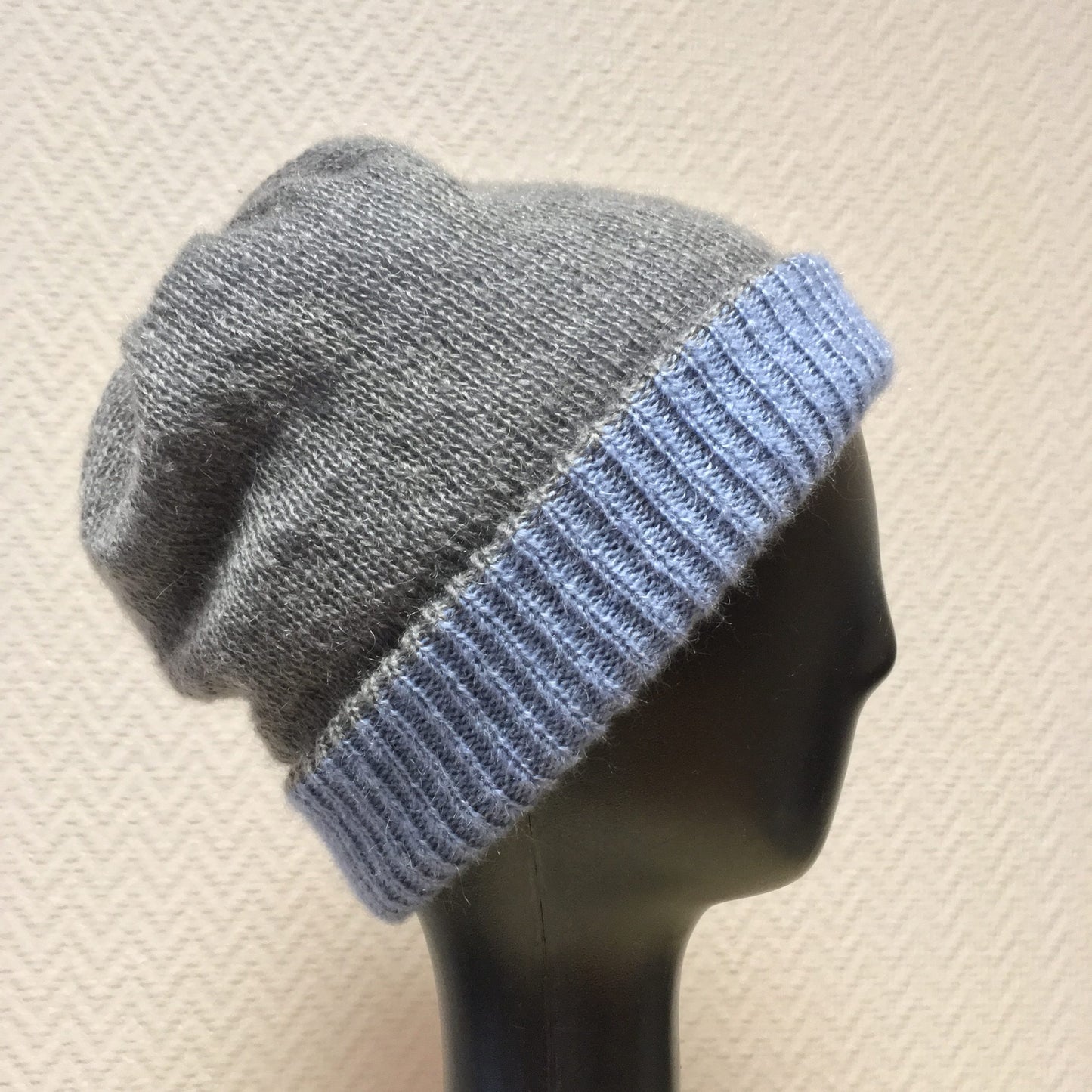 Kid Mohair & Silk Reversible Two Color Beanie with Ribbed Edge