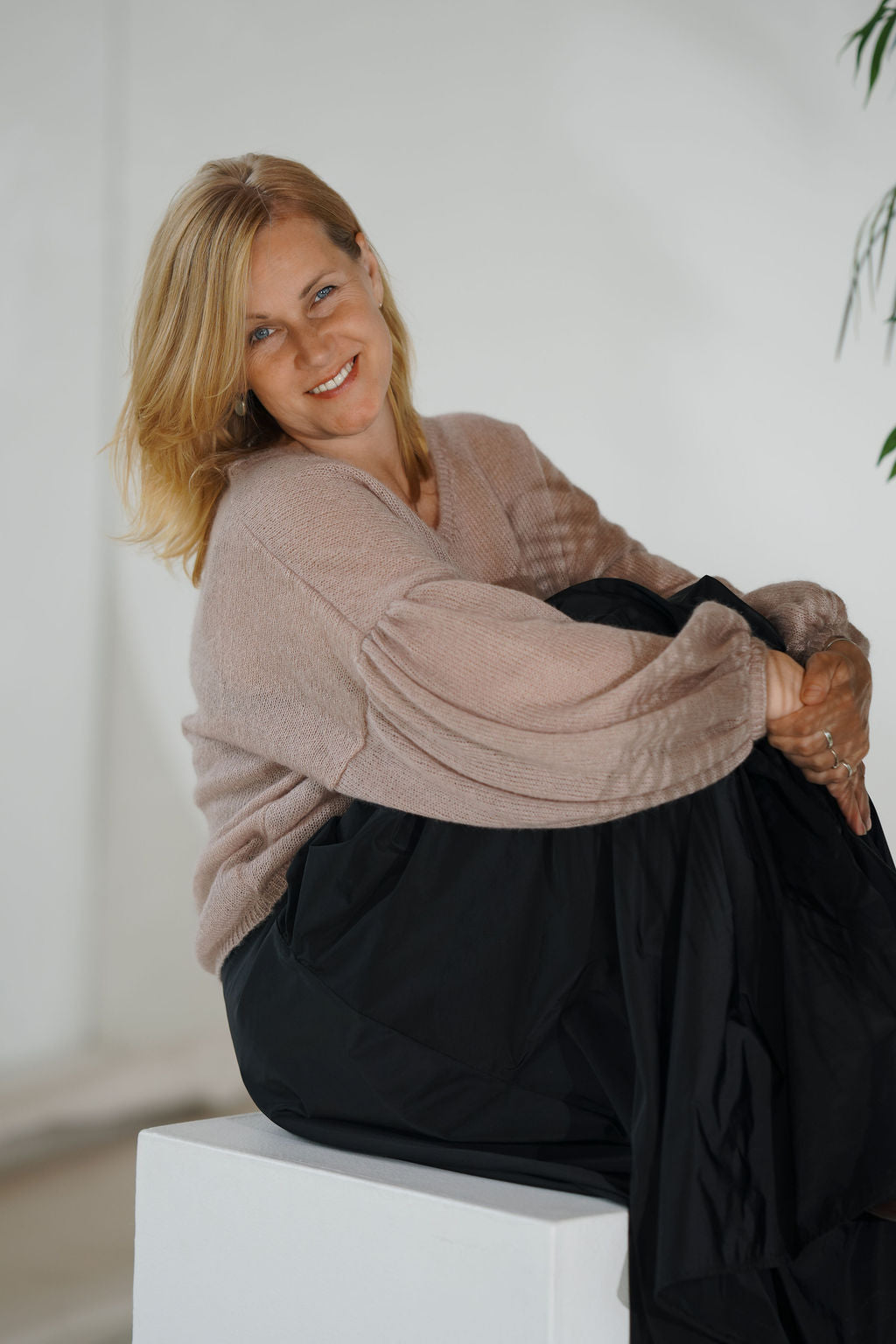 Women’s kid mohair and silk sweater with distinctive extra-wide sleeves