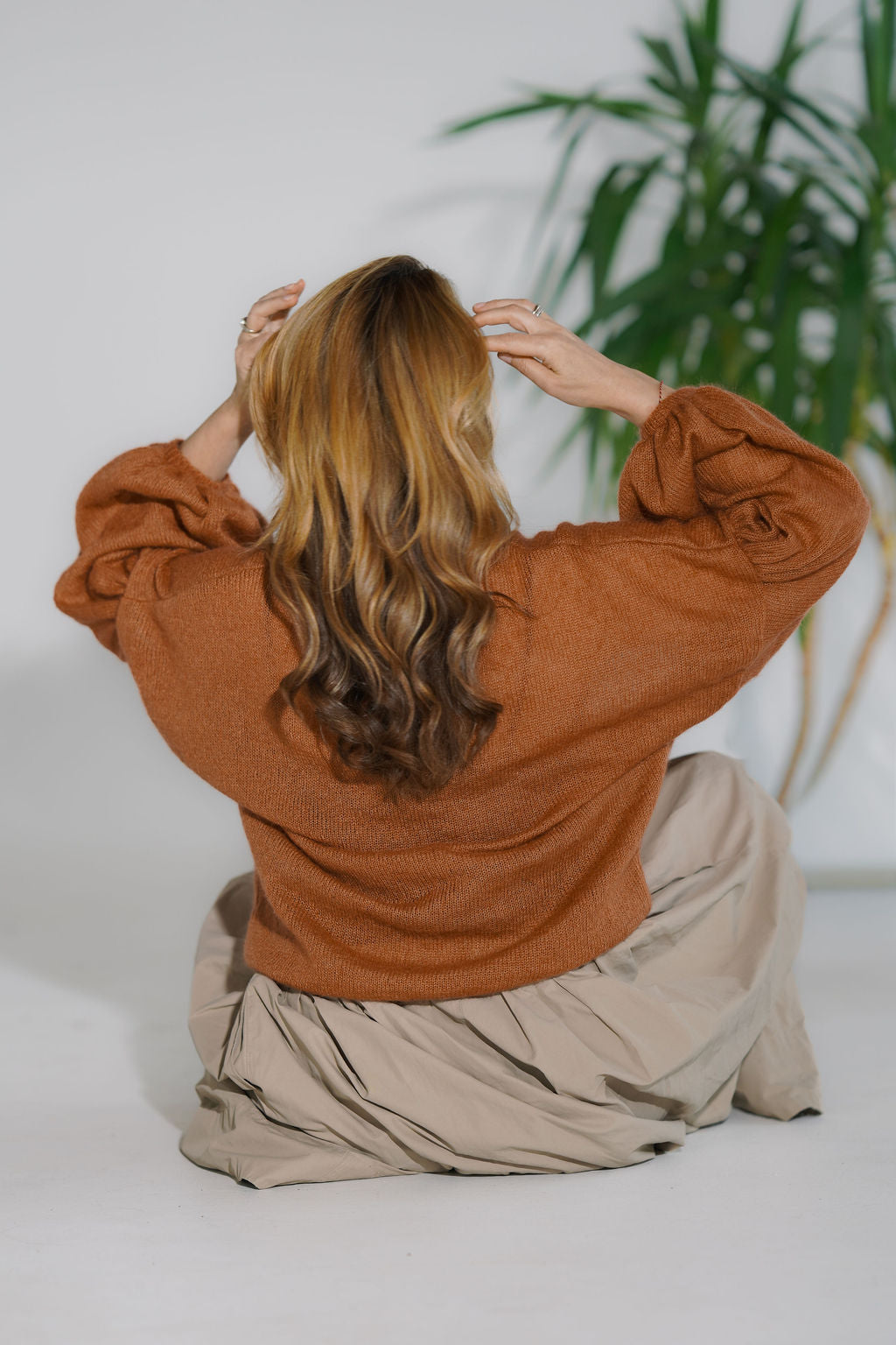 Women’s kid mohair and silk sweater with a softly draping back and wide sleeves