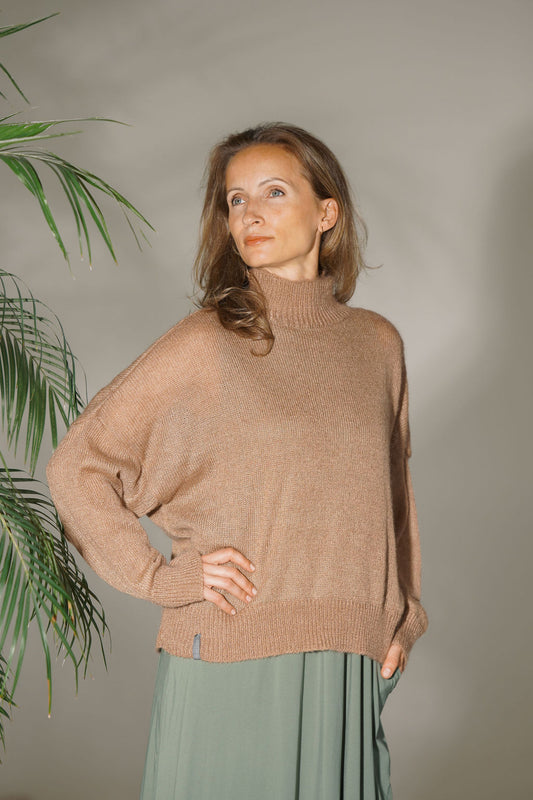 Kid mohair and silk high-neck sweater with relaxed fit