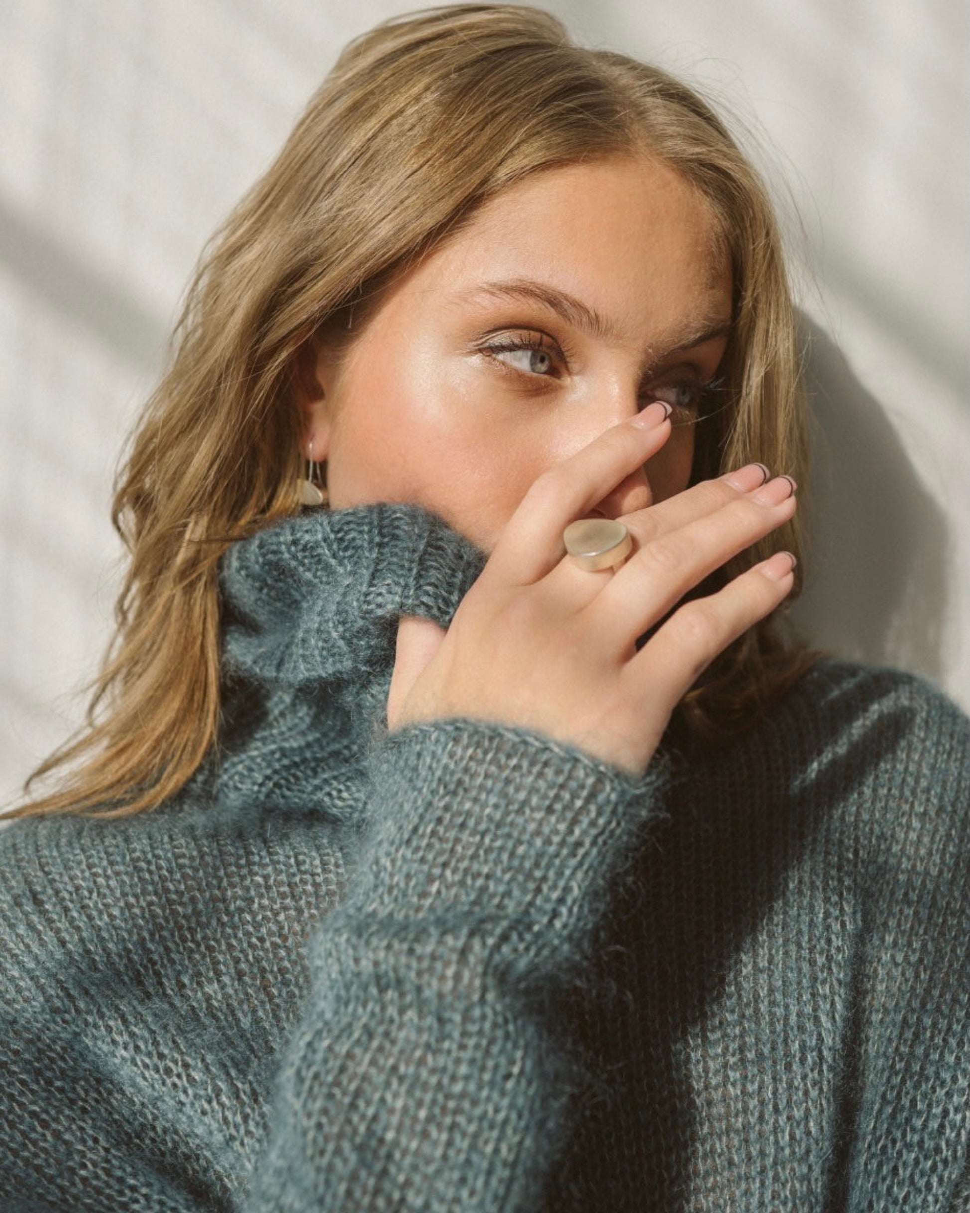 Kid mohair and silk sweater with a wide double-layer turtleneck