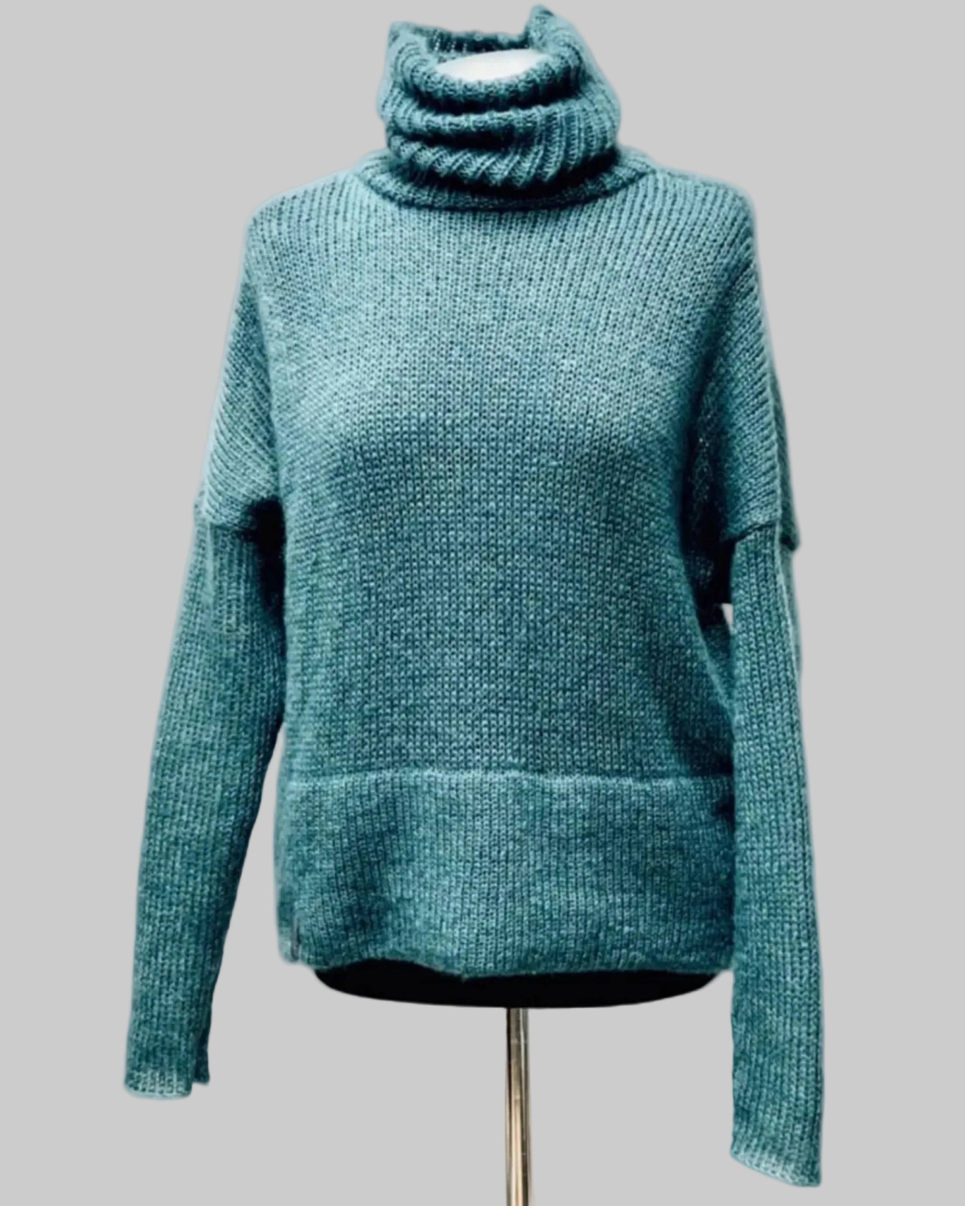 Kid mohair and silk turtleneck sweater with ribbed hem