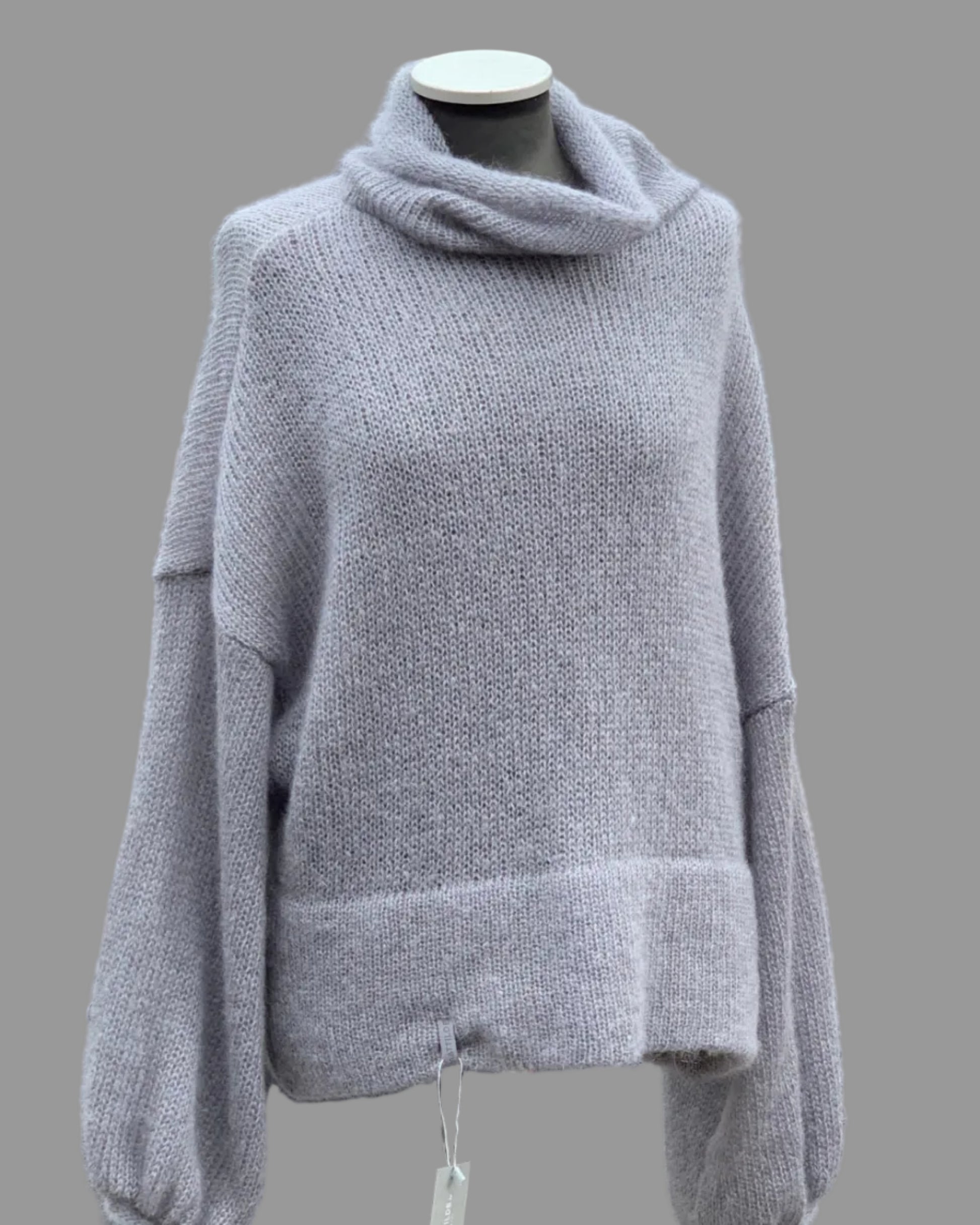 Dark grey knitted kid mohair and silk turtleneck sweater