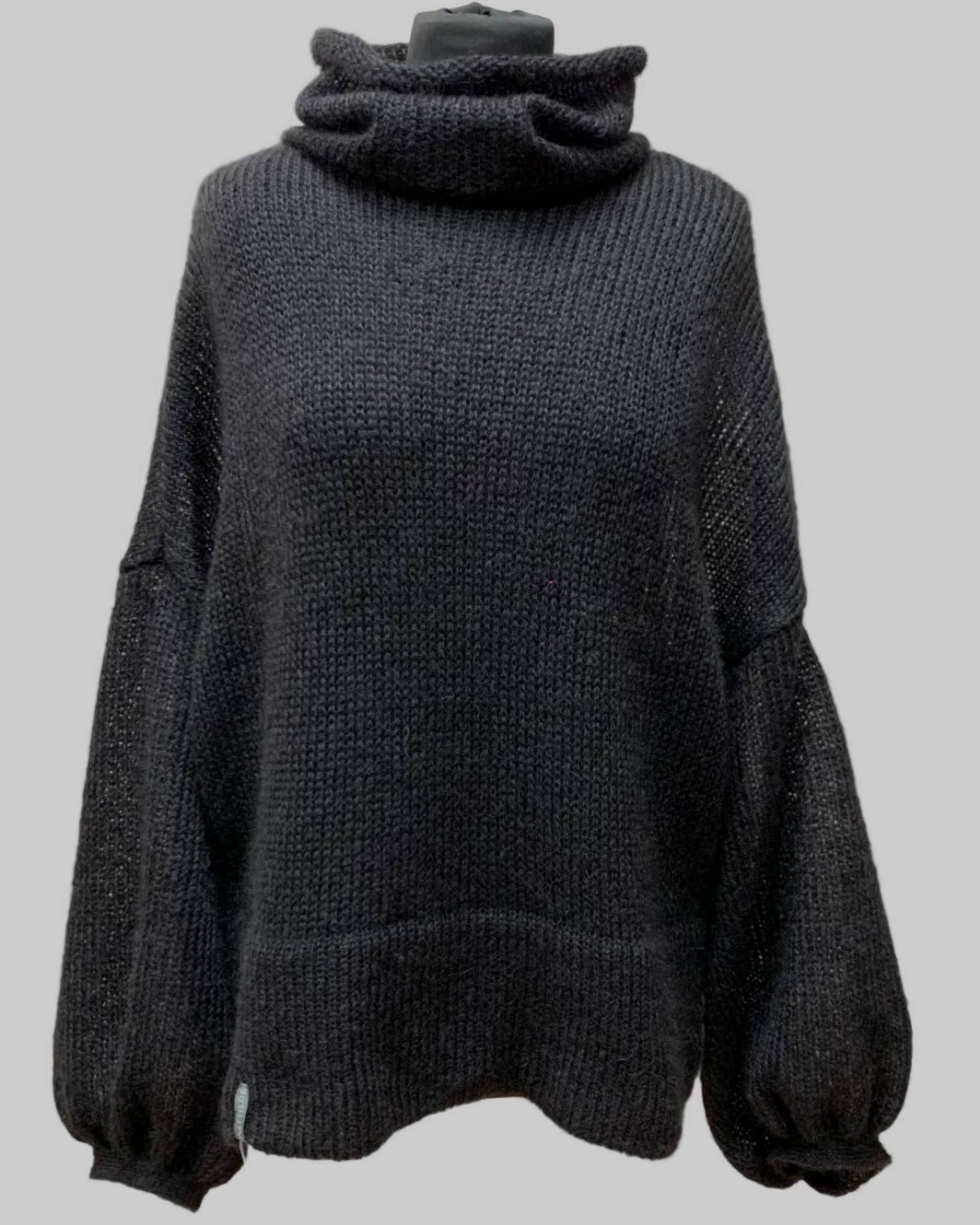 Handcrafted black mohair and silk thick turtleneck sweater