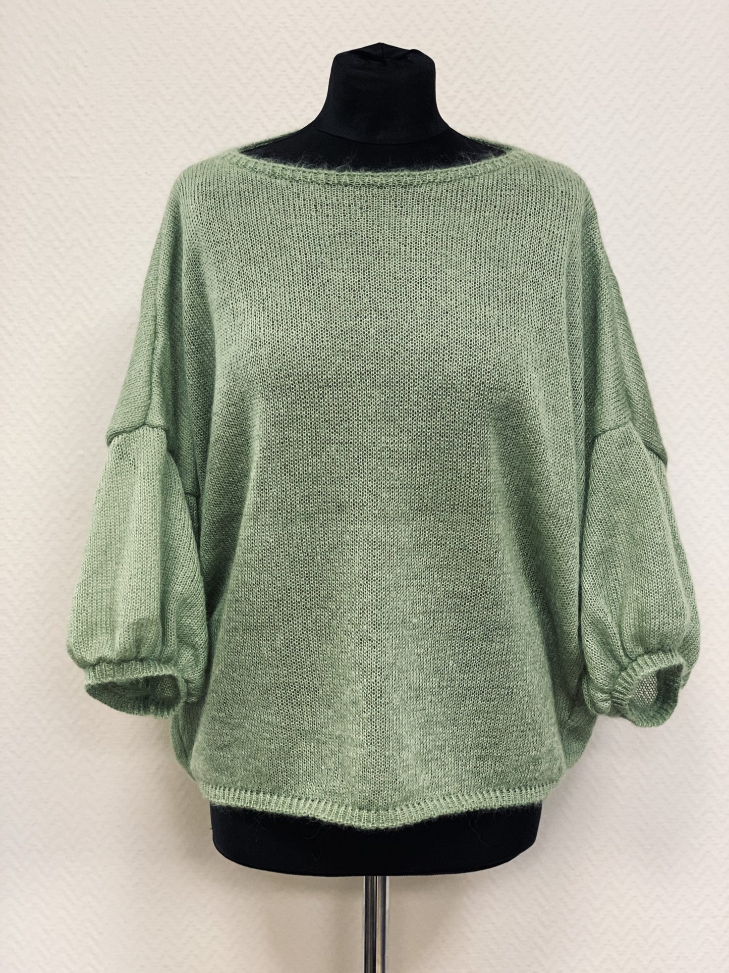 Kid Mohair & Silk Sweater with Short Balloon Sleeves