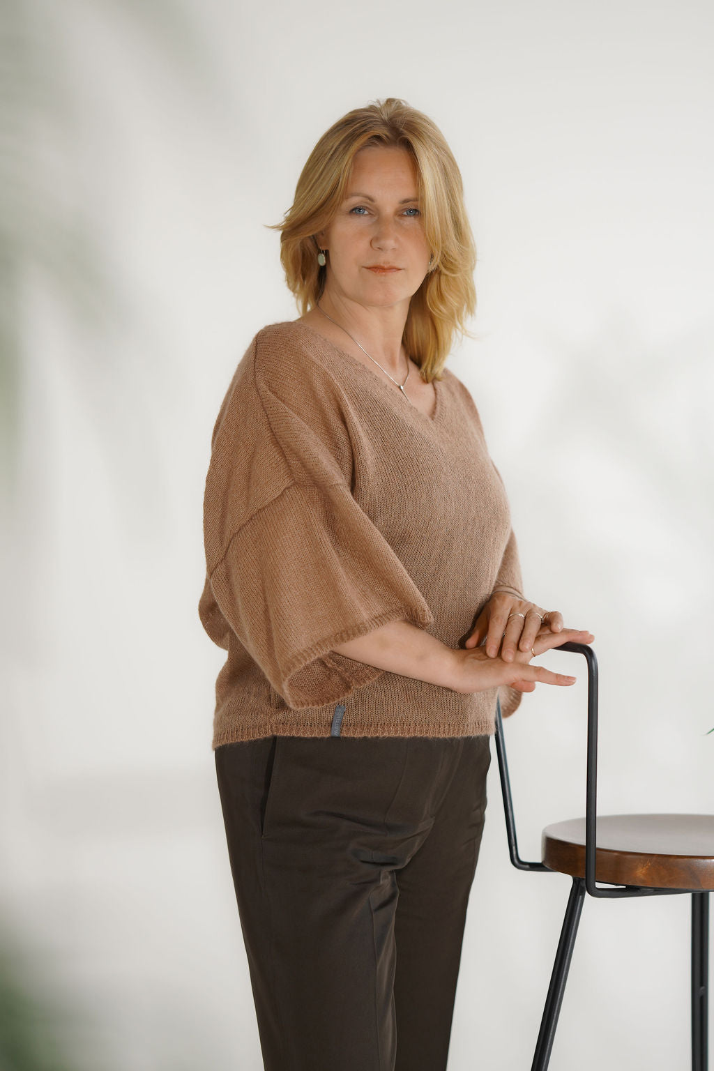 Kid mohair and silk sweater with wide elbow-length sleeves