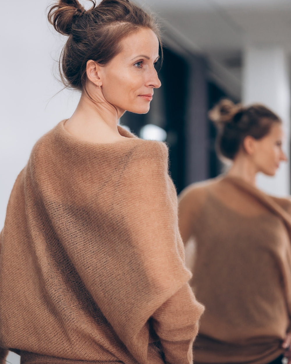 Kid mohair and silk sweater with a relaxed silhouette, knitted in Latvia