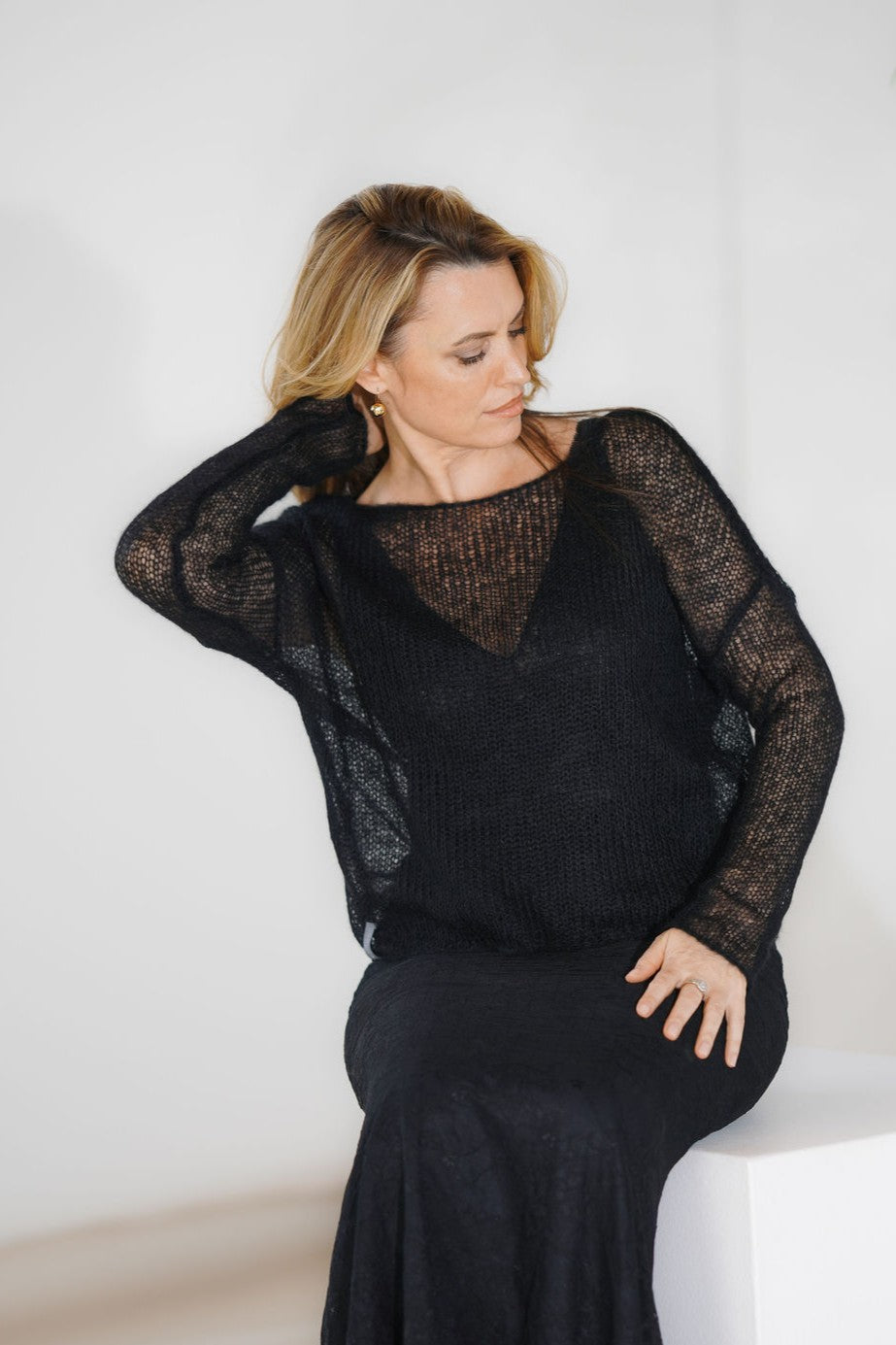 Open-knit kid mohair and silk slim-fit sweater with long sleeves