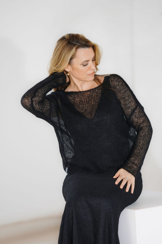 Open-knit kid mohair and silk slim-fit sweater with long sleeves