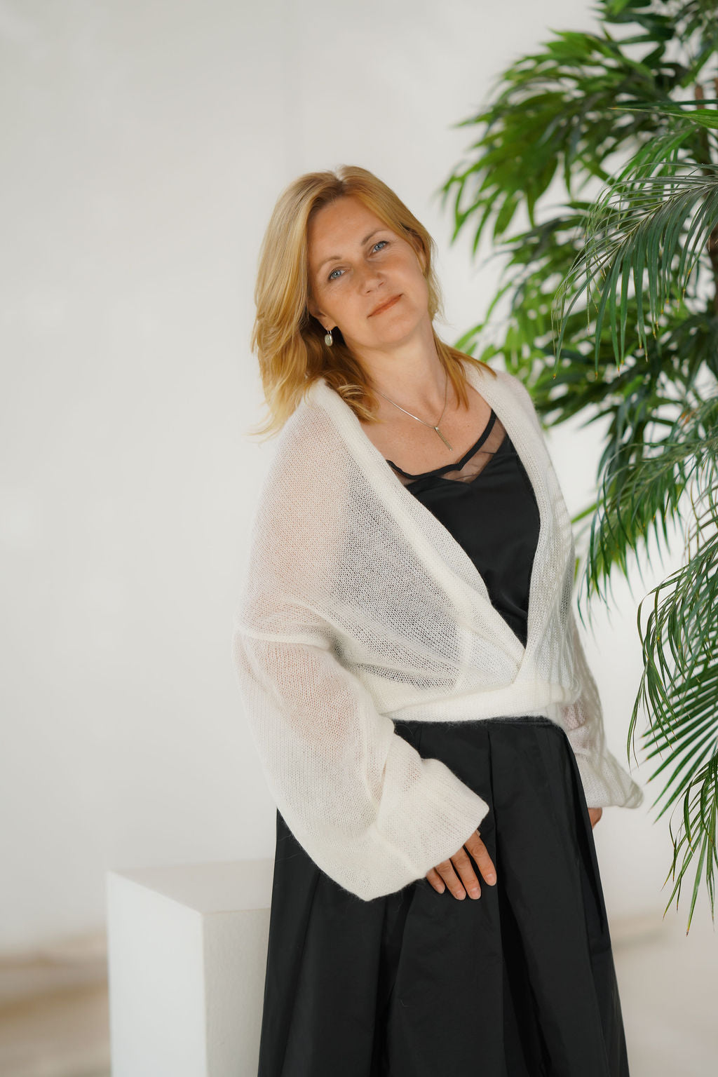 Women’s white mohair wrap cardigan