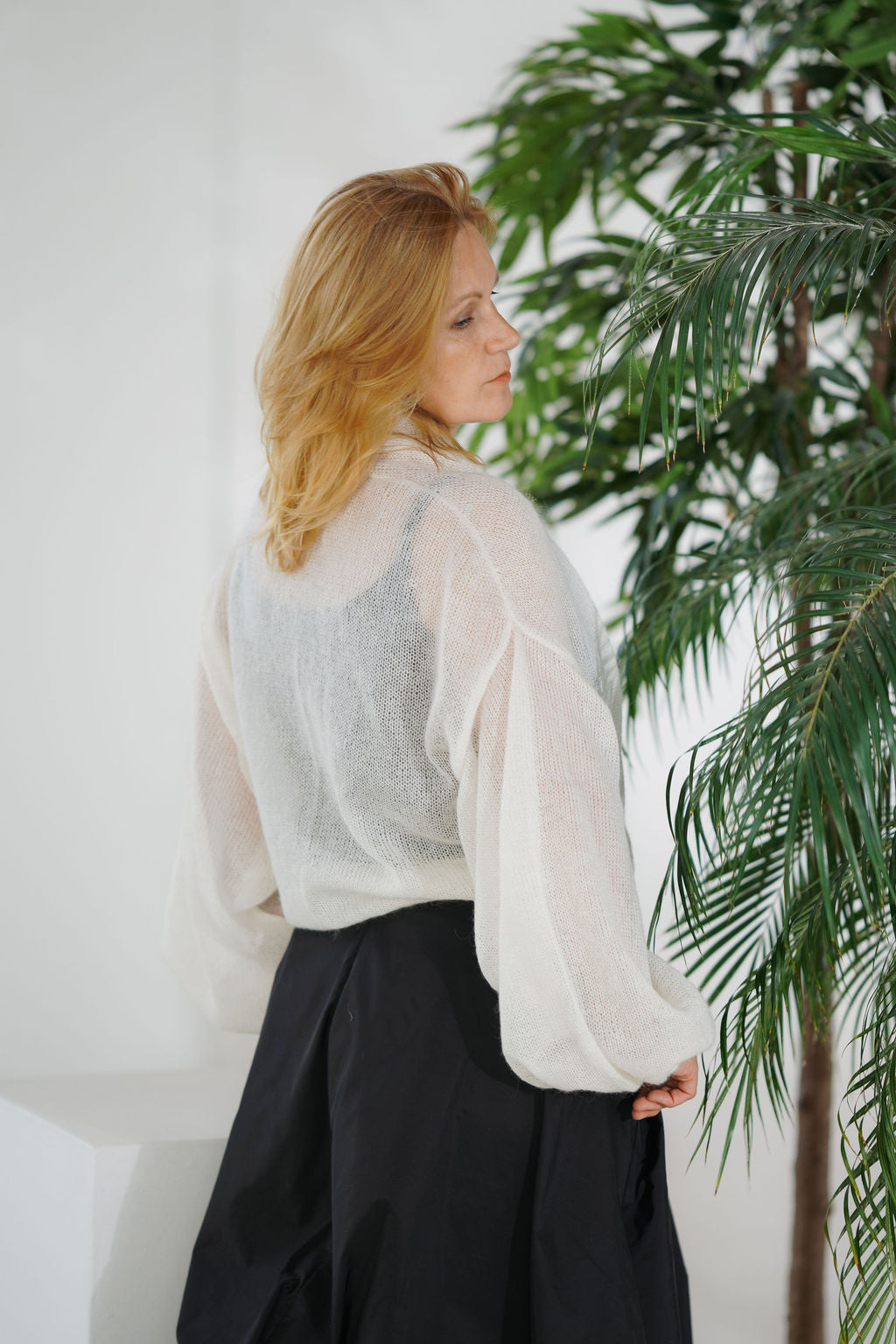 Cropped mohair cardigan with tie waist