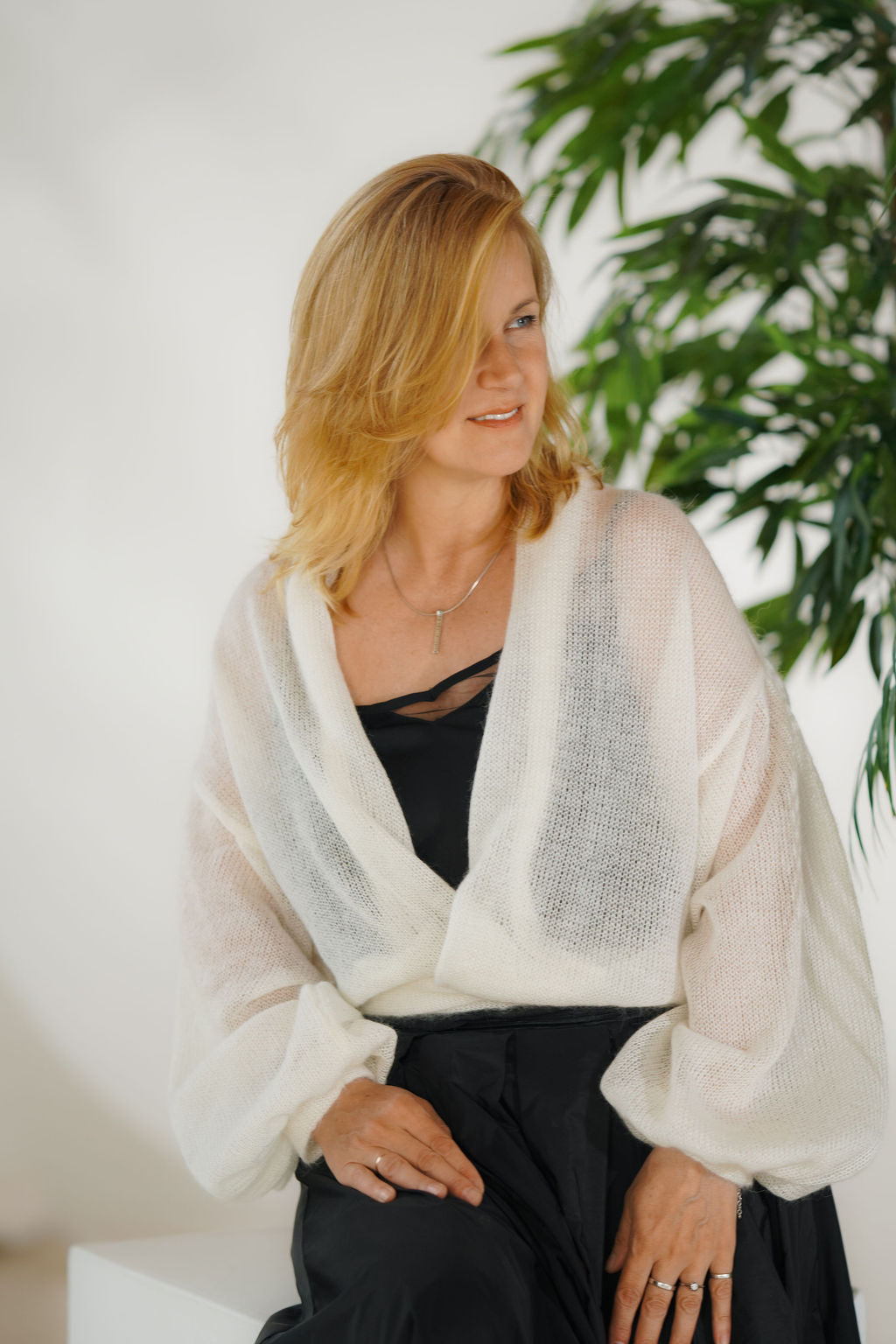 Women’s short white mohair cardigan 