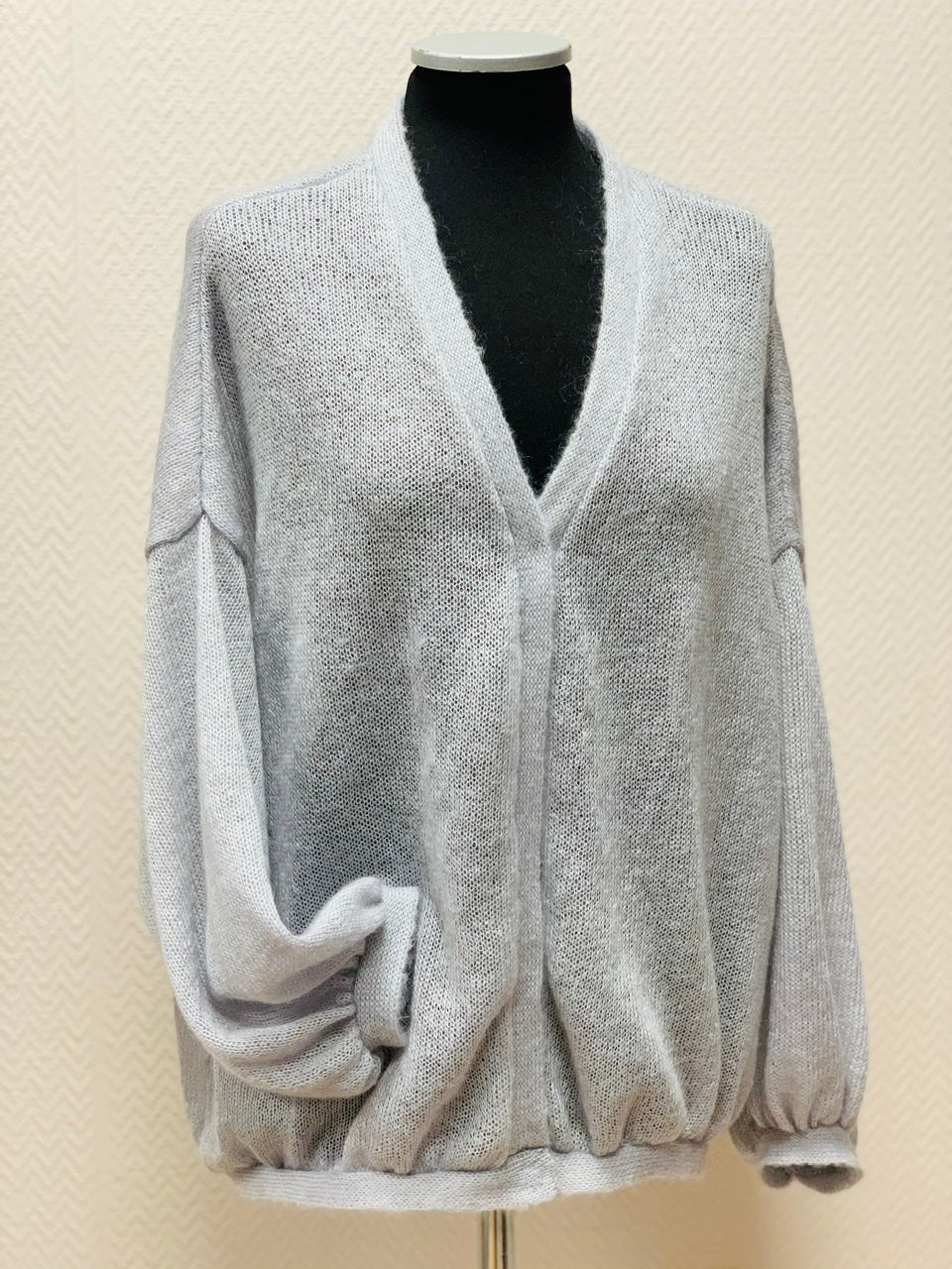 Kid Mohair & Silk Cardigan with Full Sleeves and Mettalic Snap Buttons