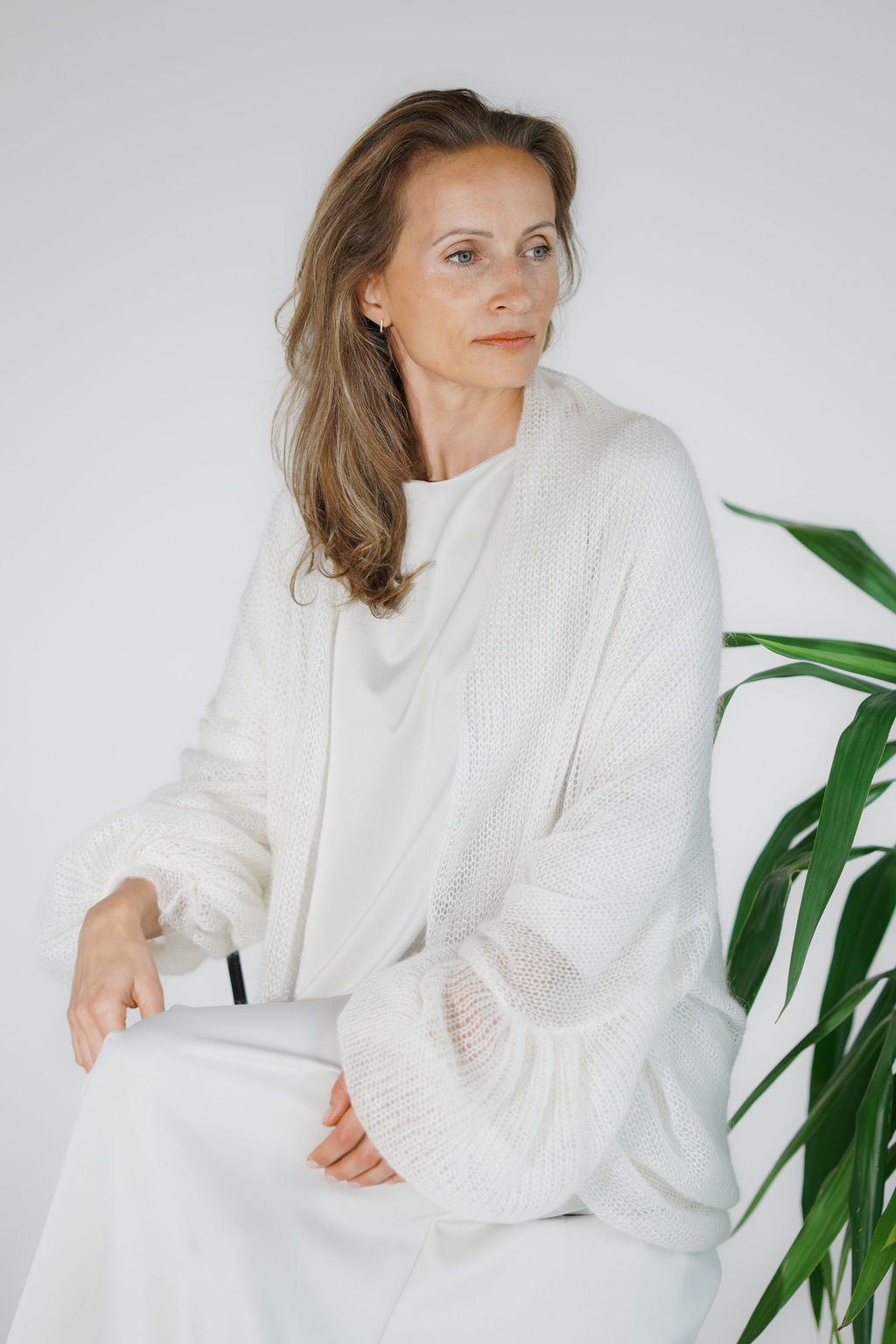Handcrafted kid mohair and silk mesh cardigan