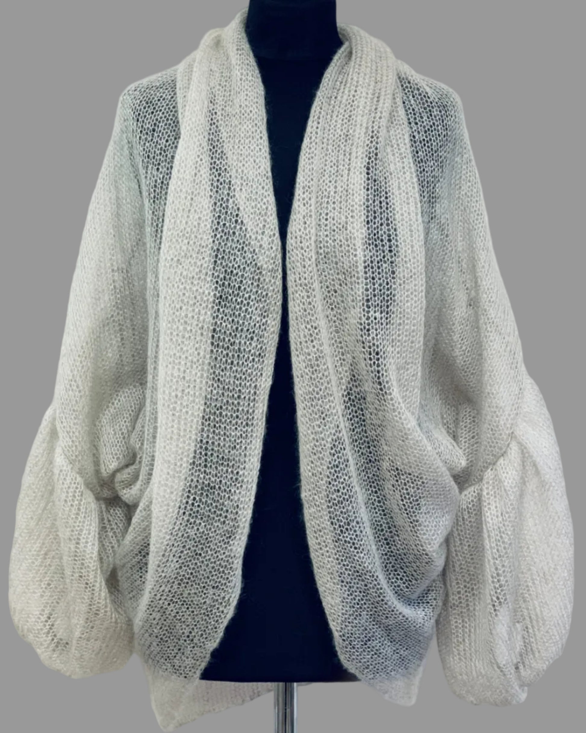 Knitted kid mohair and silk cardigan with balloon sleeves