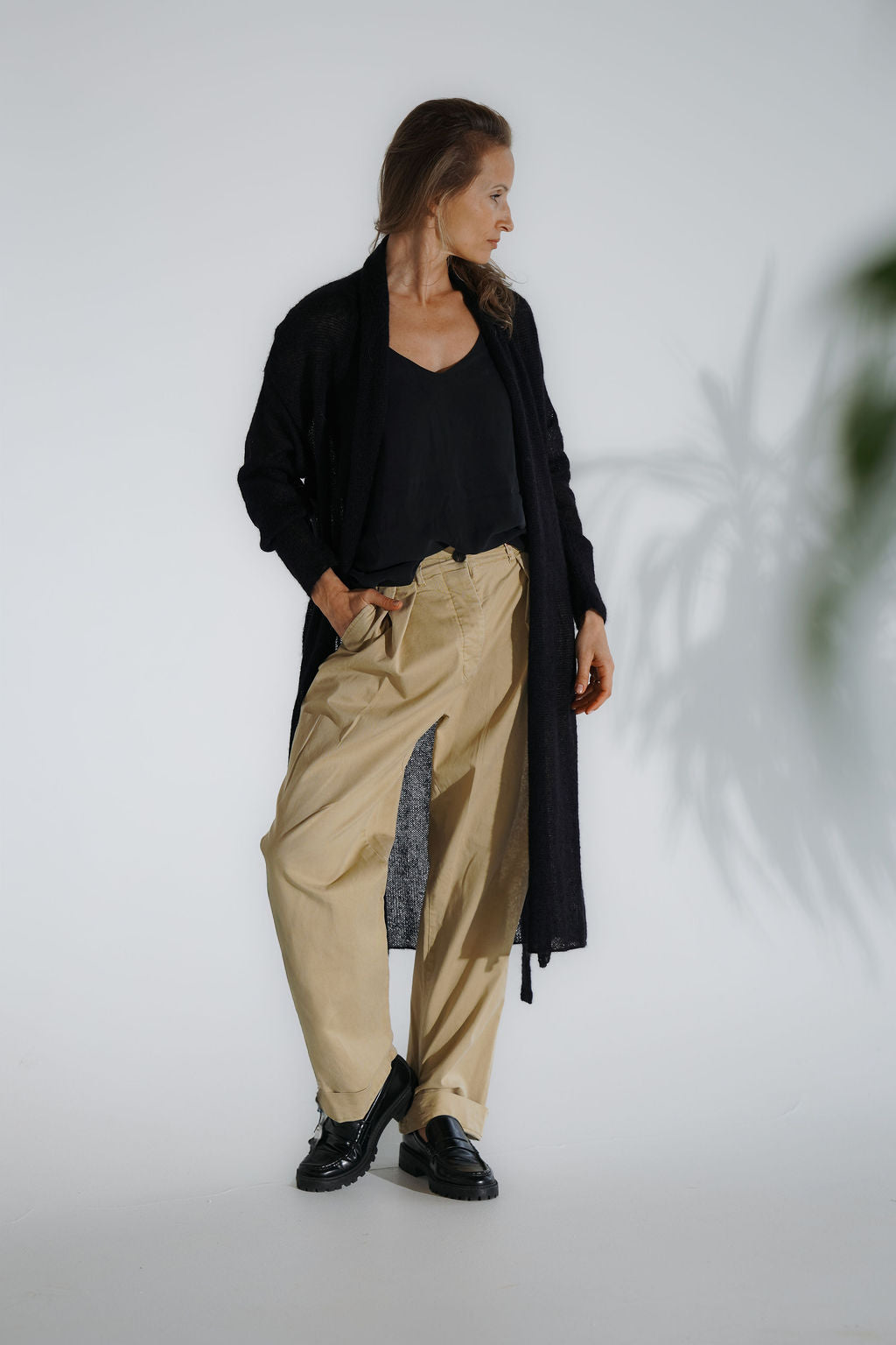 Black lightweight long mohair cardigan