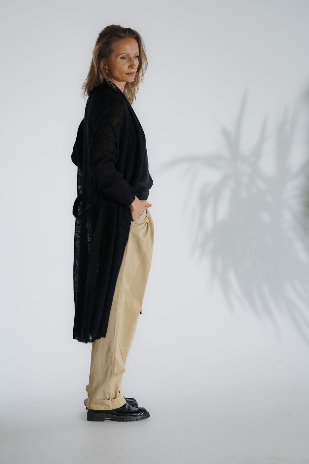 Black long mohair cardigan with relaxed fit
