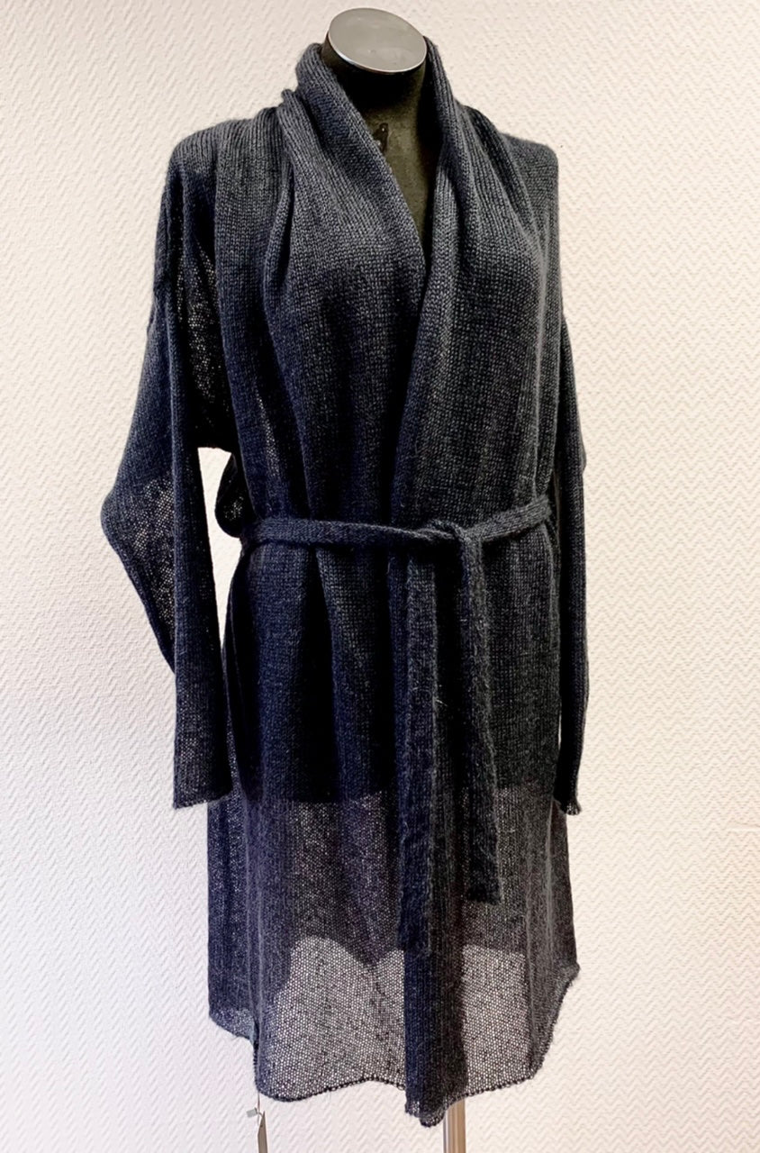 Kid Mohair & Silk Long Cardigan with Belt