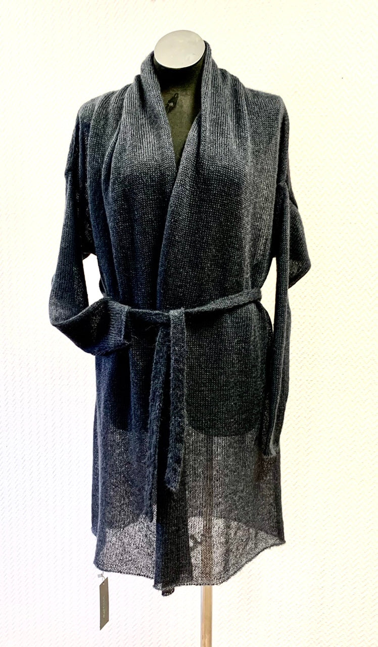 Kid Mohair & Silk Long Cardigan with Belt
