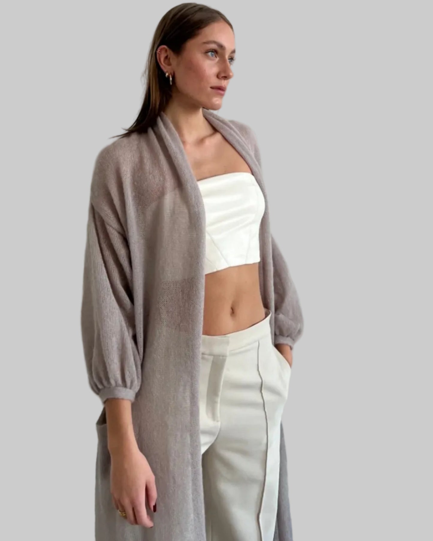 Soft mohair long cardigan with a relaxed silhouette and pockets