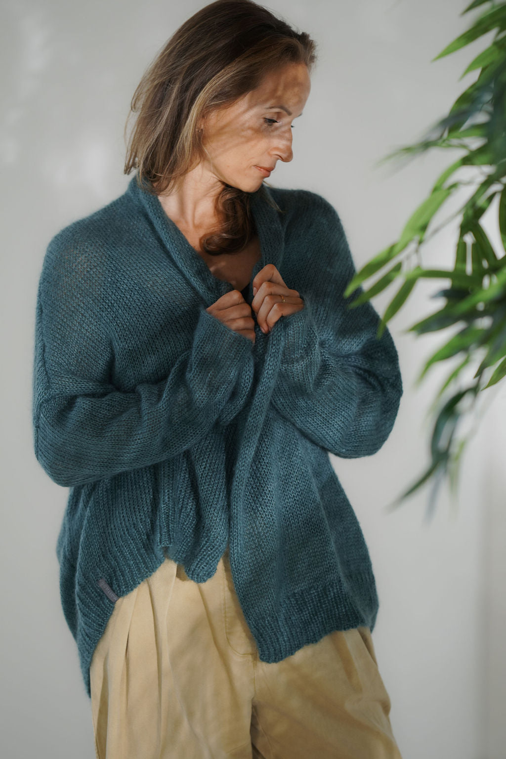 Blue mohair cardigan with balloon sleeves