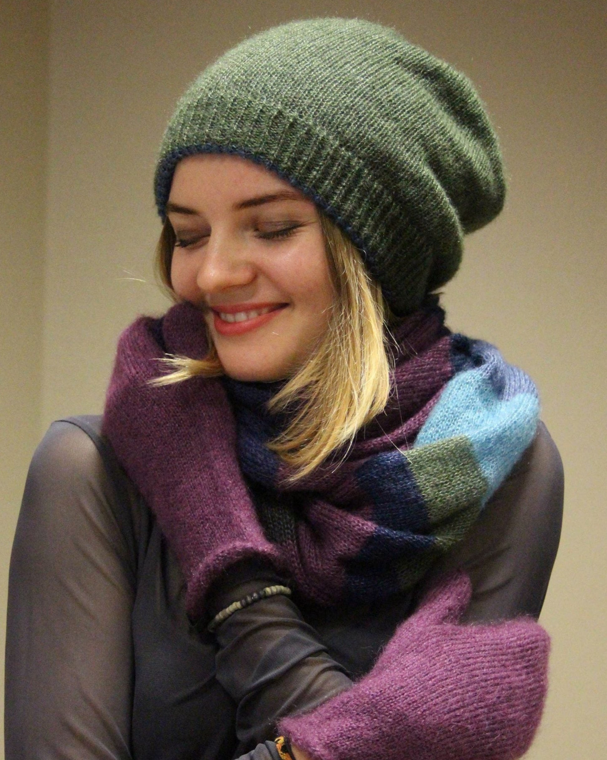 Handmade multicolor kid mohair & silk tunnel scarf