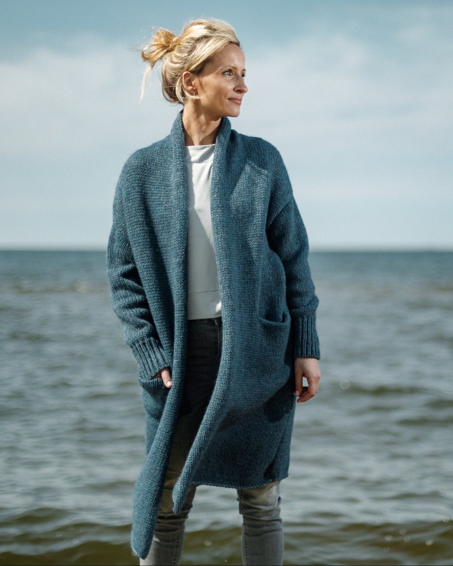 Luxury handmade long cardigan with relaxed fit