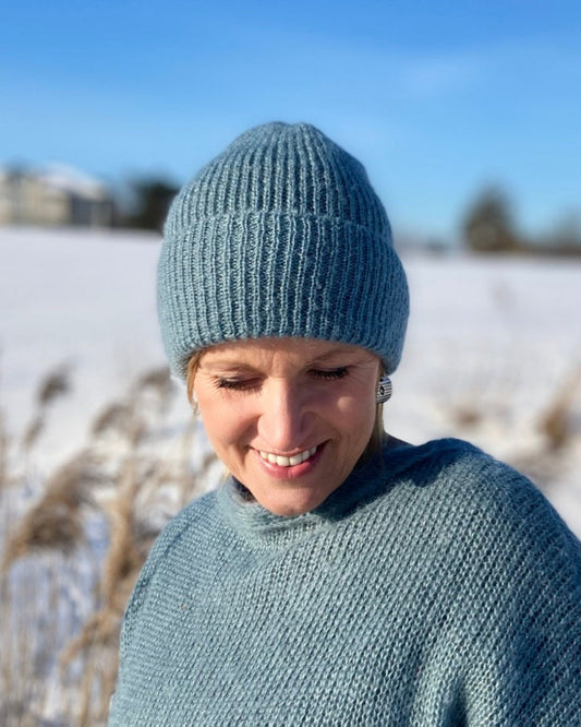 Handmade kid mohair & silk ribbed beanie