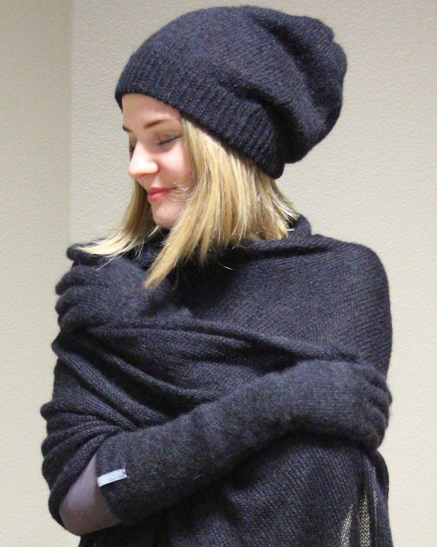 Kid Mohair & Silk Reversible Two Color Beanie with Ribbed Edge