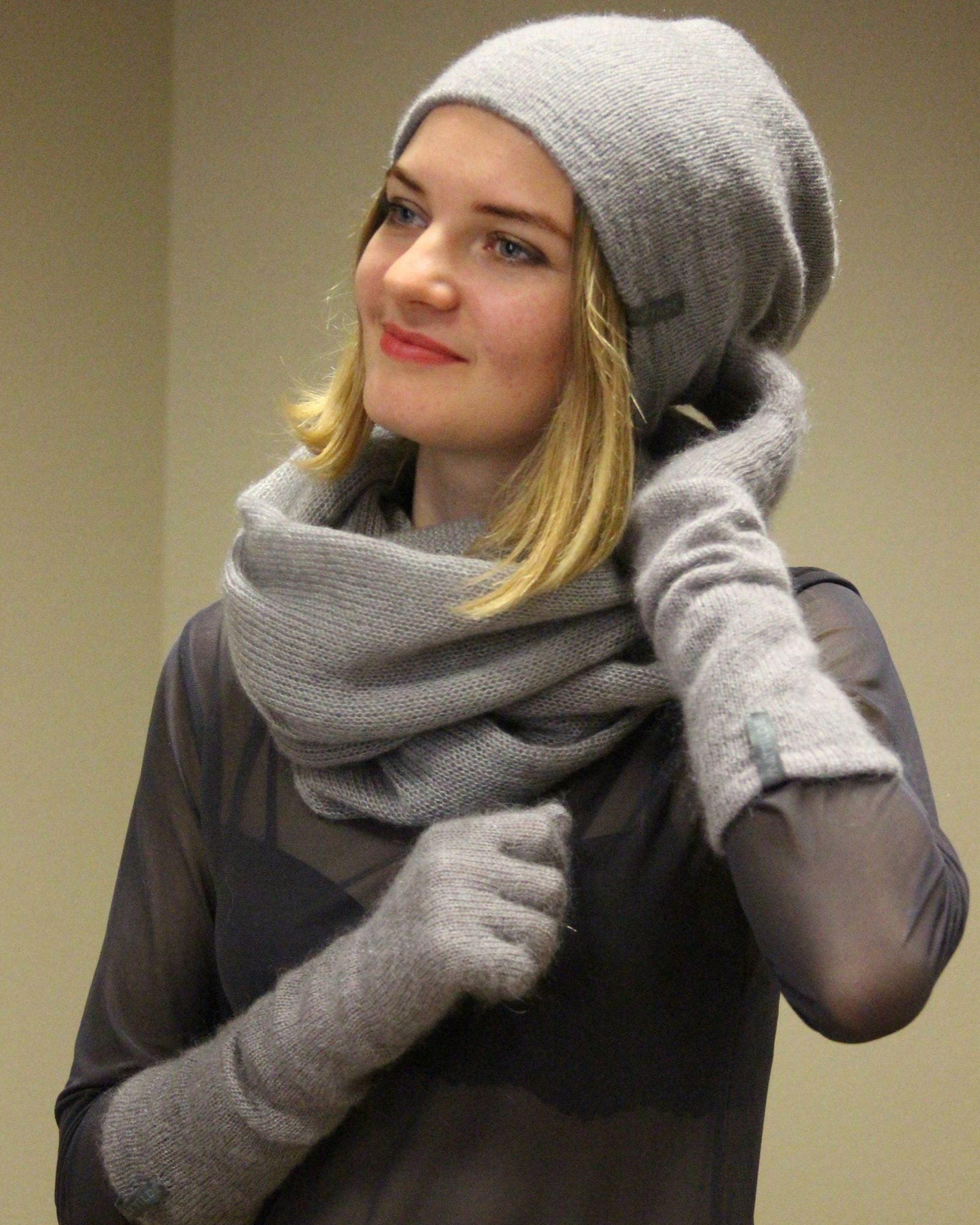 Handmade reversible two-color kid mohair & silk beanie