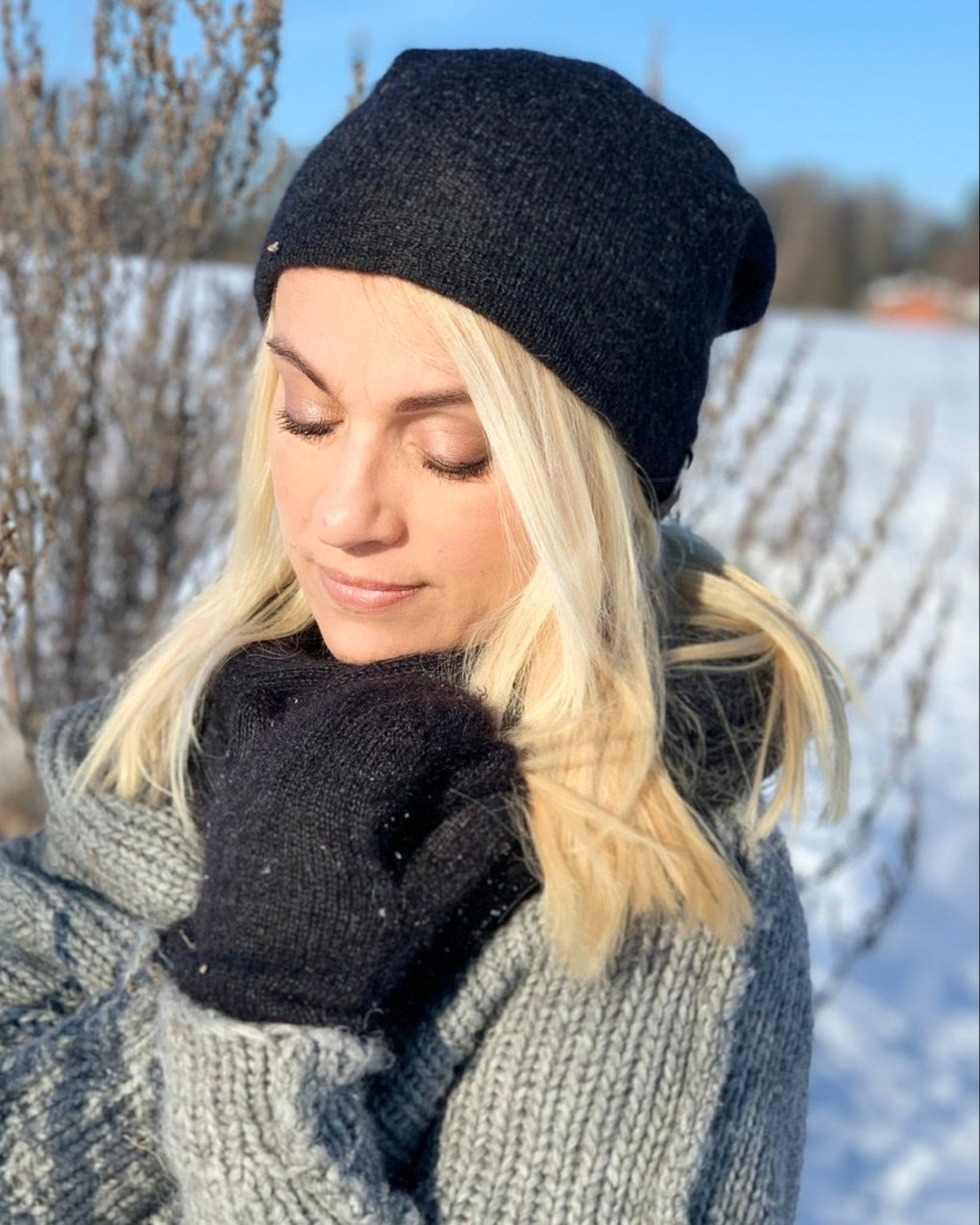 Soft warm kid mohair & silk beanie for women