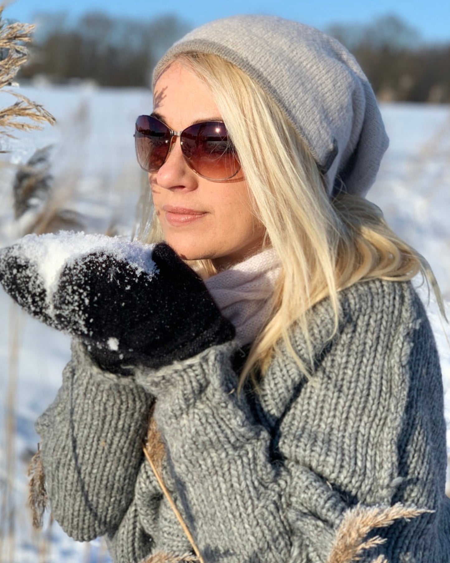 Premium handmade reversible knit hat in kid mohair & silk