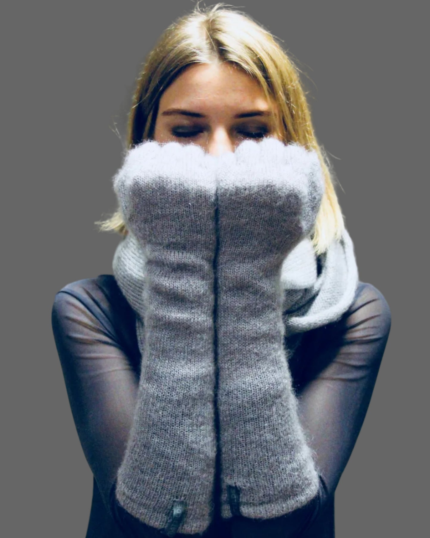 Handmade kid mohair & silk long gloves