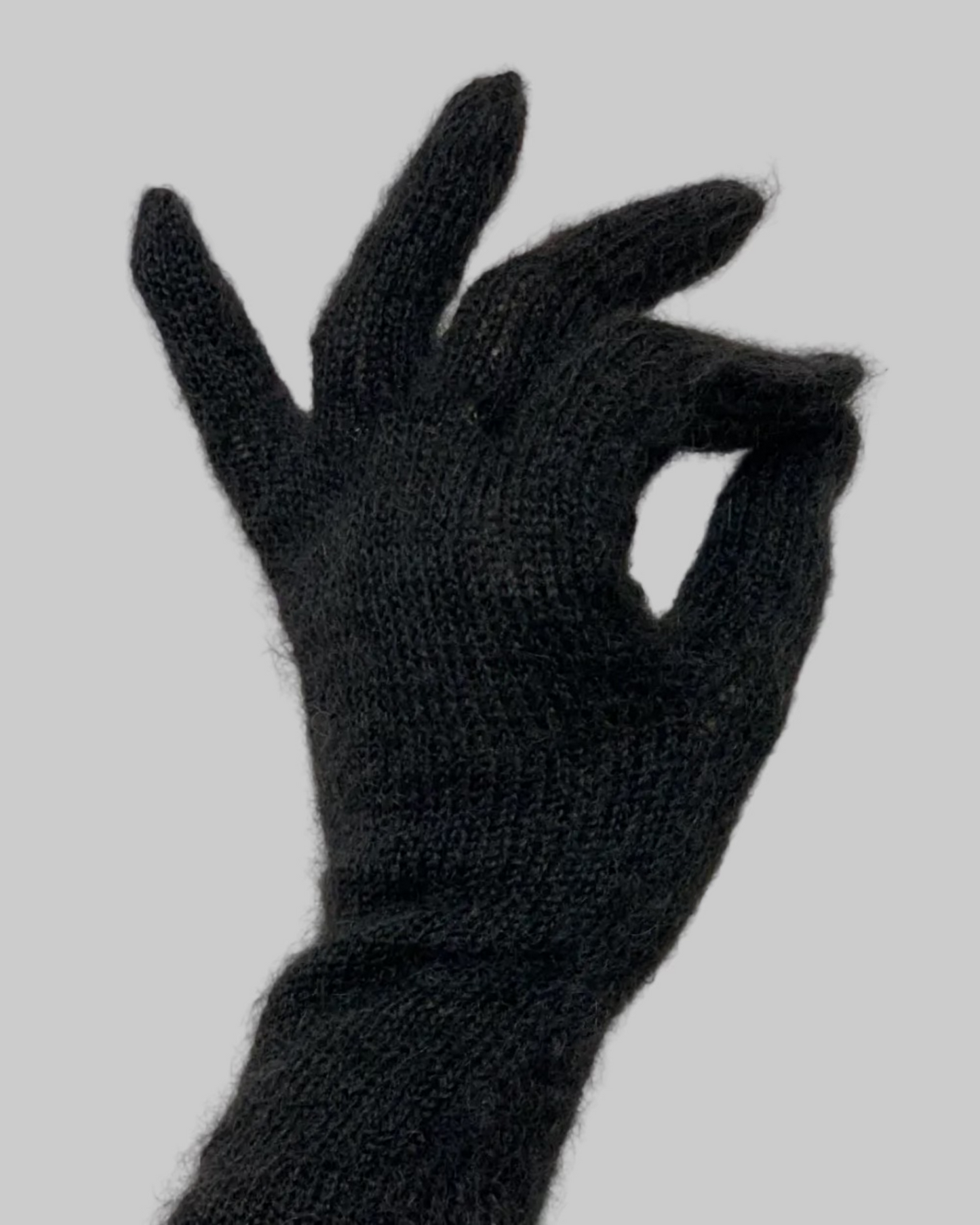 Black soft warm kid mohair & silk gloves for women