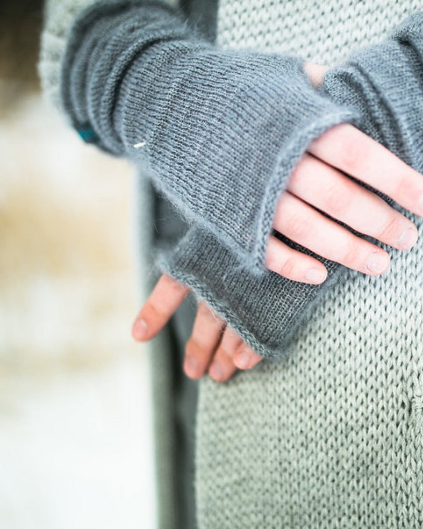 Grey soft warm kid mohair & silk gloves for women