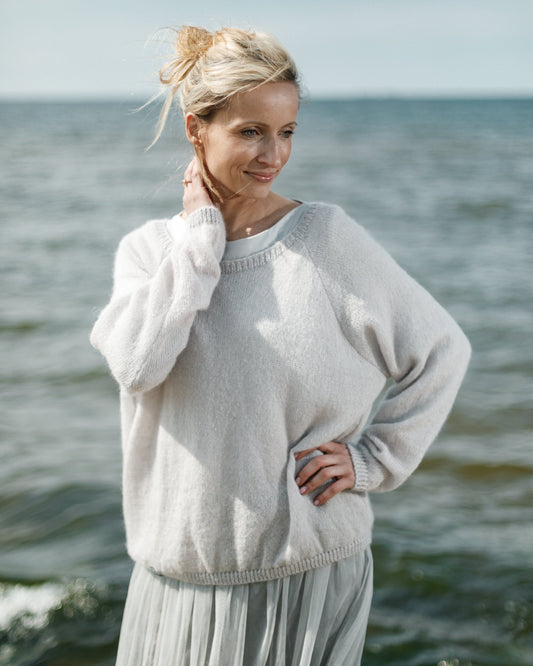 Light grey handmade kid mohair & silk raglan sweater