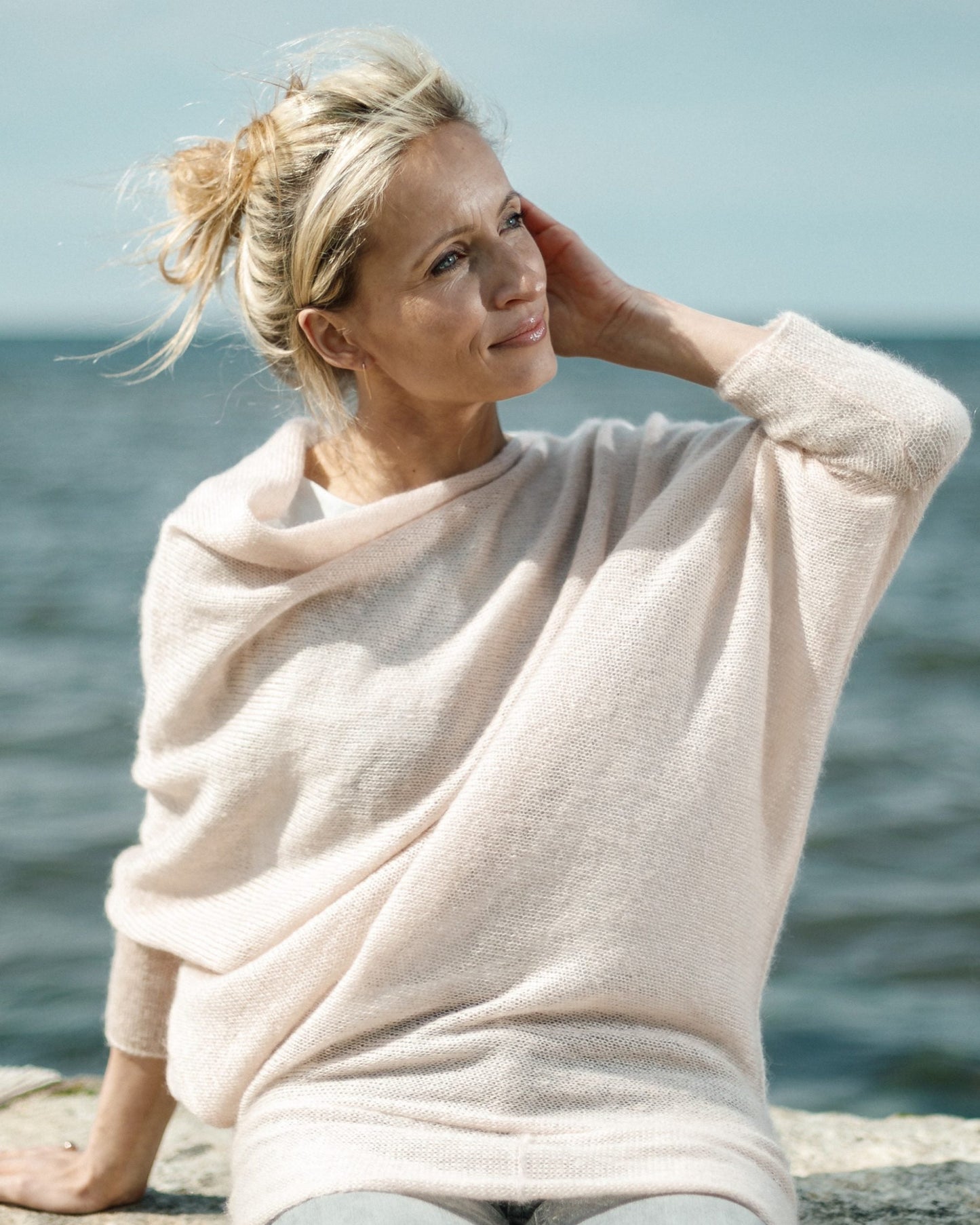 Light pink handmade kid mohair & silk two-way sweater