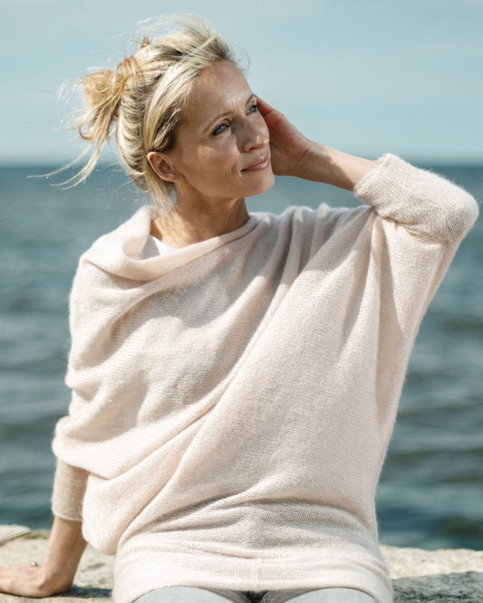 Light pink handmade kid mohair & silk two-way sweater