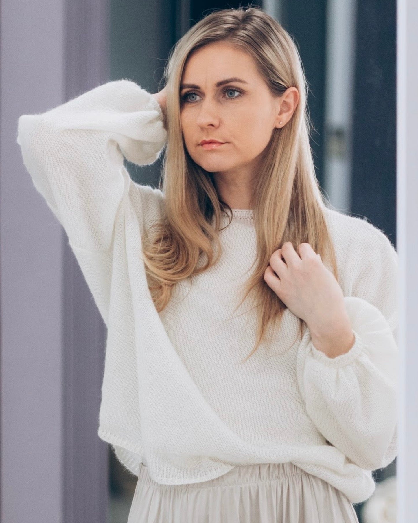 Breathable kid mohair & silk sweater with relaxed fit