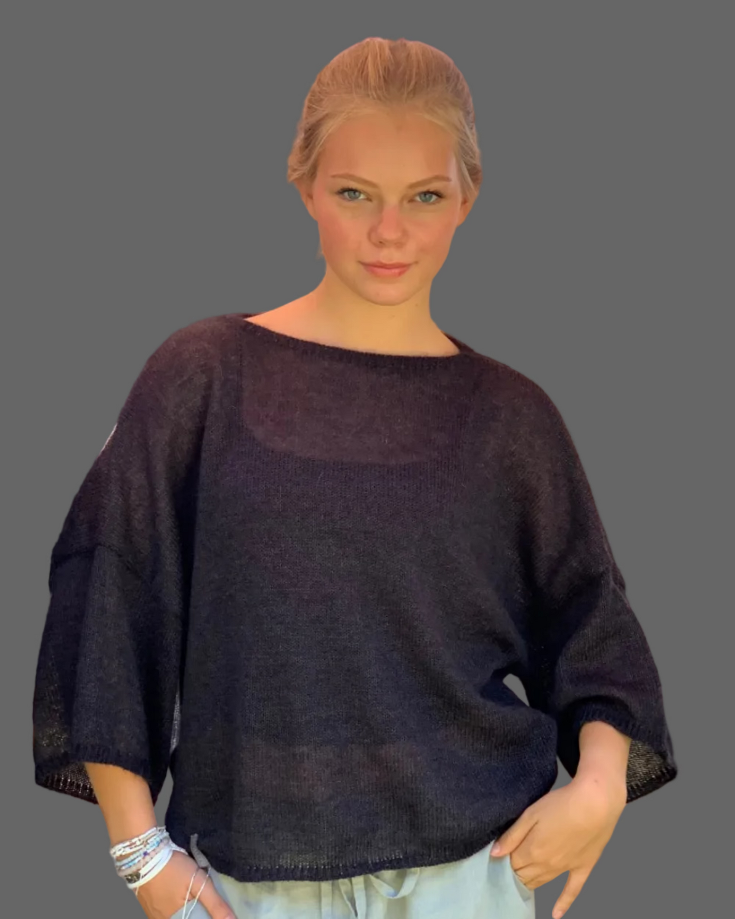 Kid Mohair & Silk Sweater with Wide Half-Length Sleeves