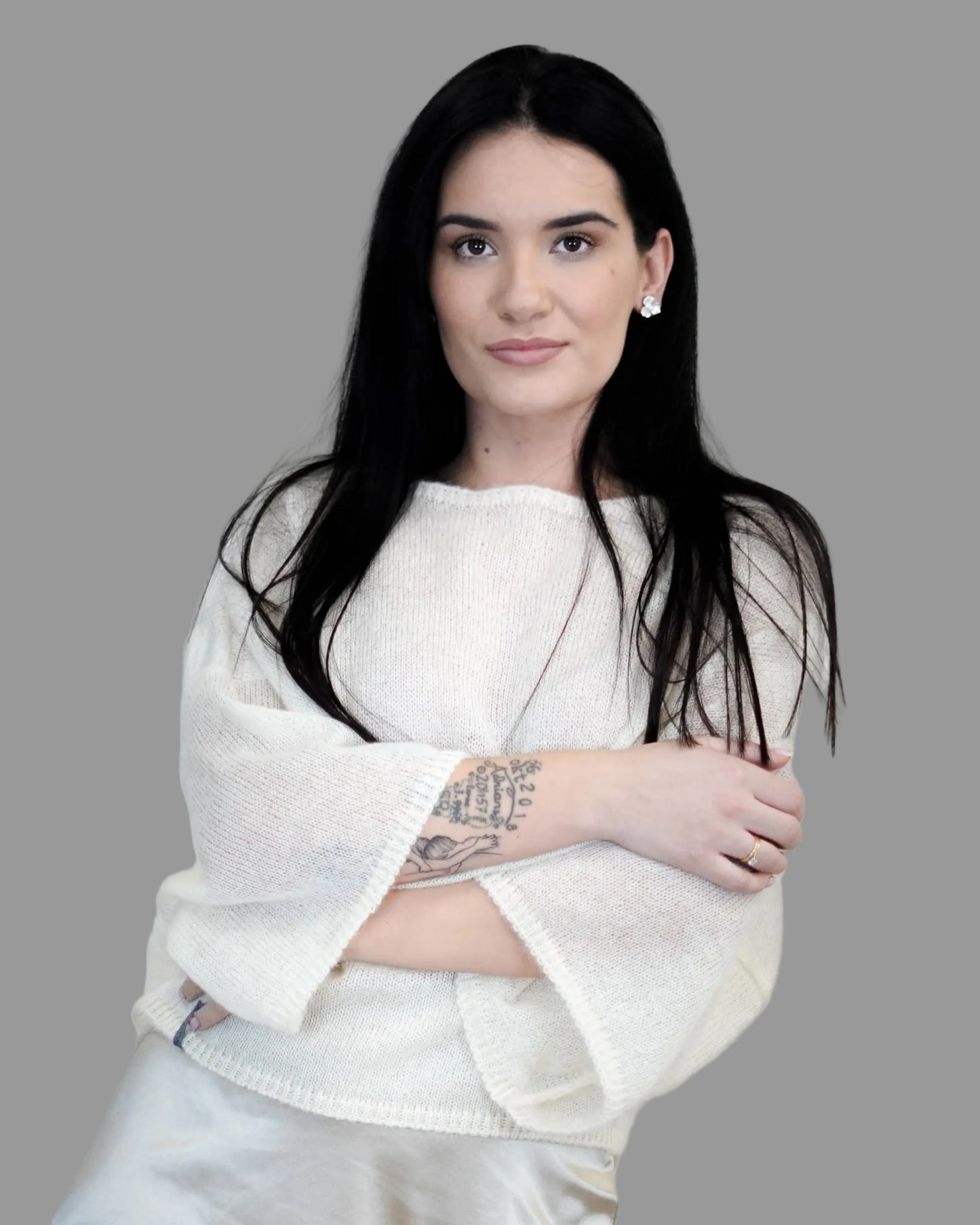 Kid Mohair & Silk Sweater with Wide Half-Length Sleeves